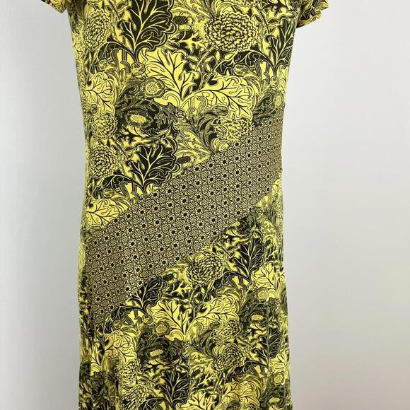 Desigual Women's Small Duna Yellow Floral Print Midi Short Sleeve Dress Cut Out - Picture 11 of 13